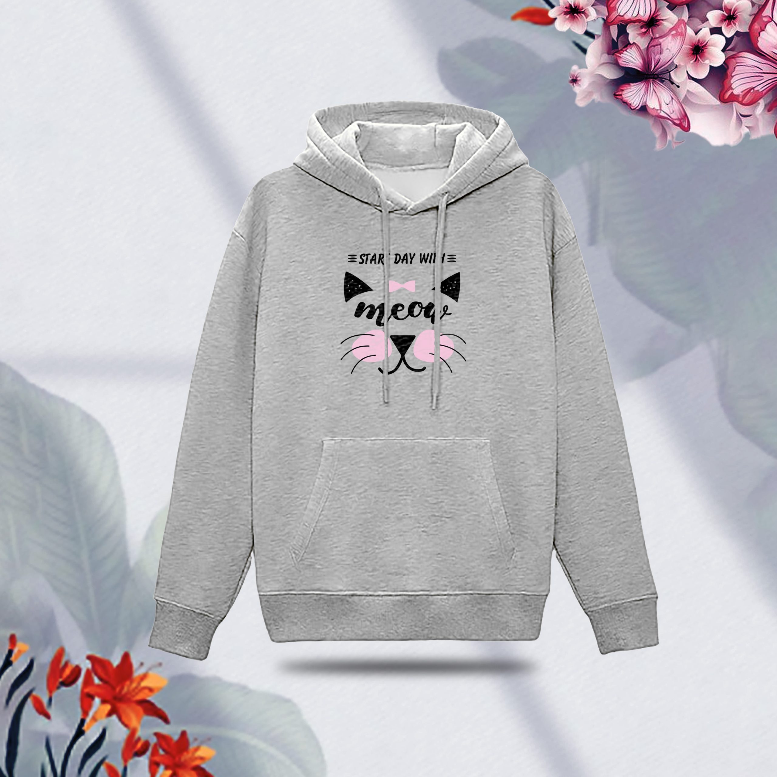 Premium Comfortable Stylish (Meow-Gray)Ladies winter hoodie