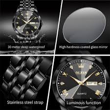 Butter Fly Lock OLEVS 9931G New Exclusive Design Quartz Watch for Men Full Black - Image 4