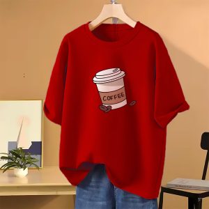 Drop shoulder T-shirt for Women (Red)