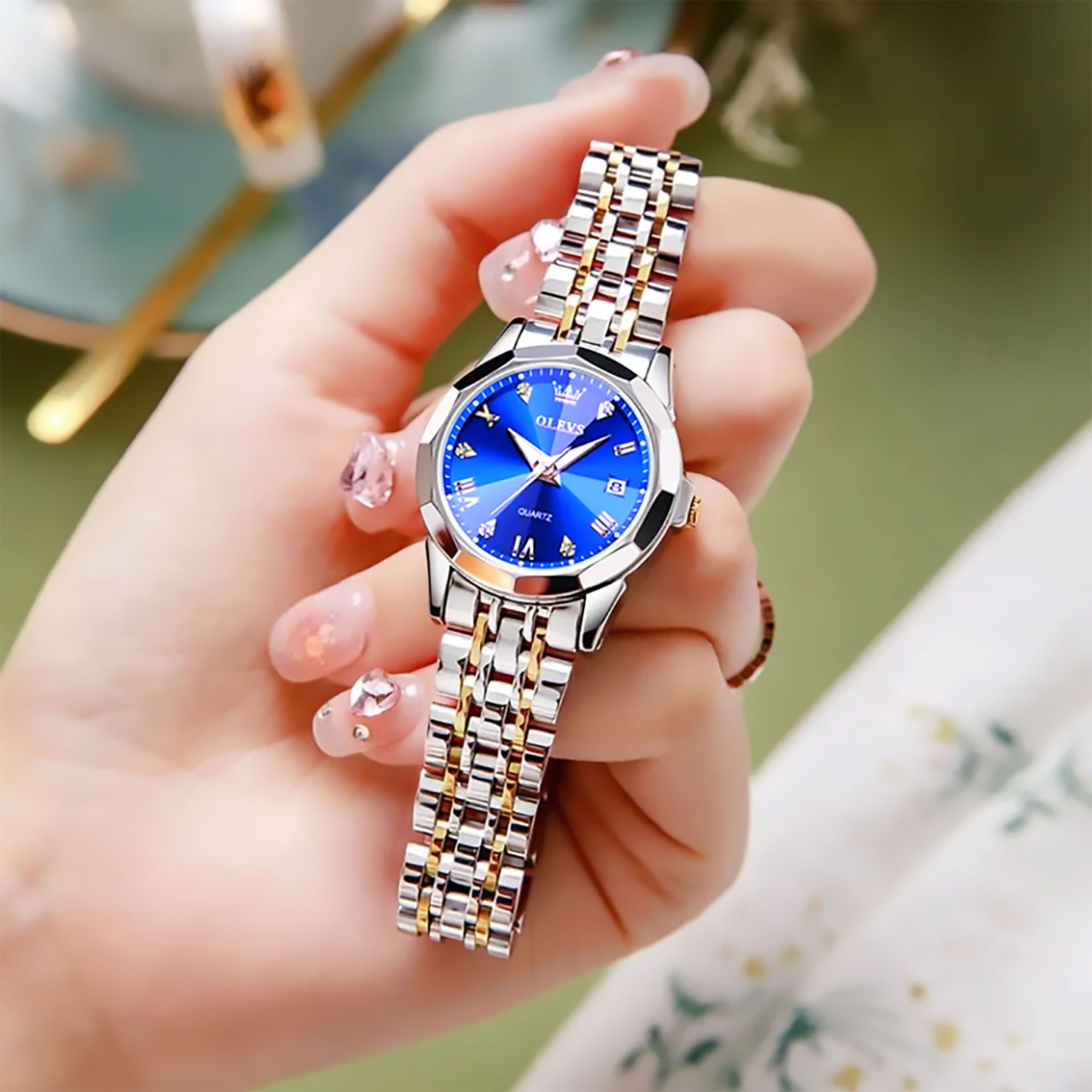 OLEVS Watch for Women Branded Stainless steel Elegant Luminous Ladies Watches 9931 Silver Royal Blue - Image 3