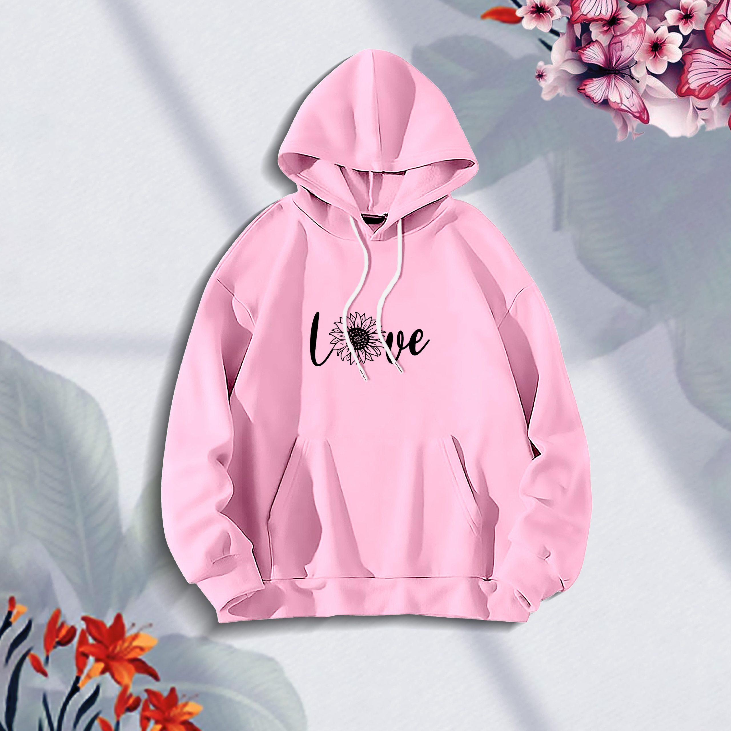 Premium Comfortable (Black Love -Pink) Ladies winter hoodie