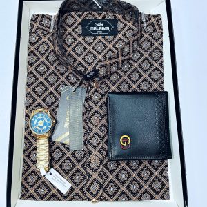 Cotton Print Punjabi + Premium Watch + Wallet Combo Pack