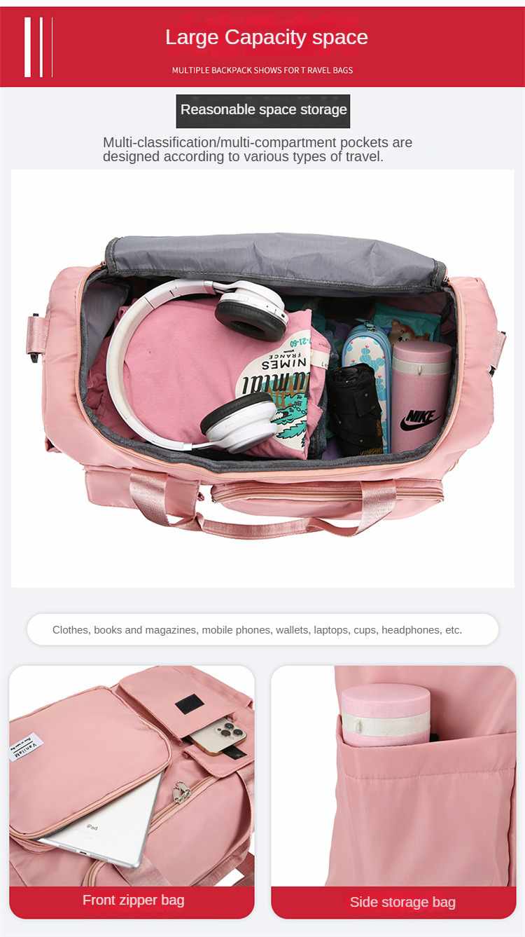 Fashionable Large Capacity Travel & Gym Bag - Pink - Image 5