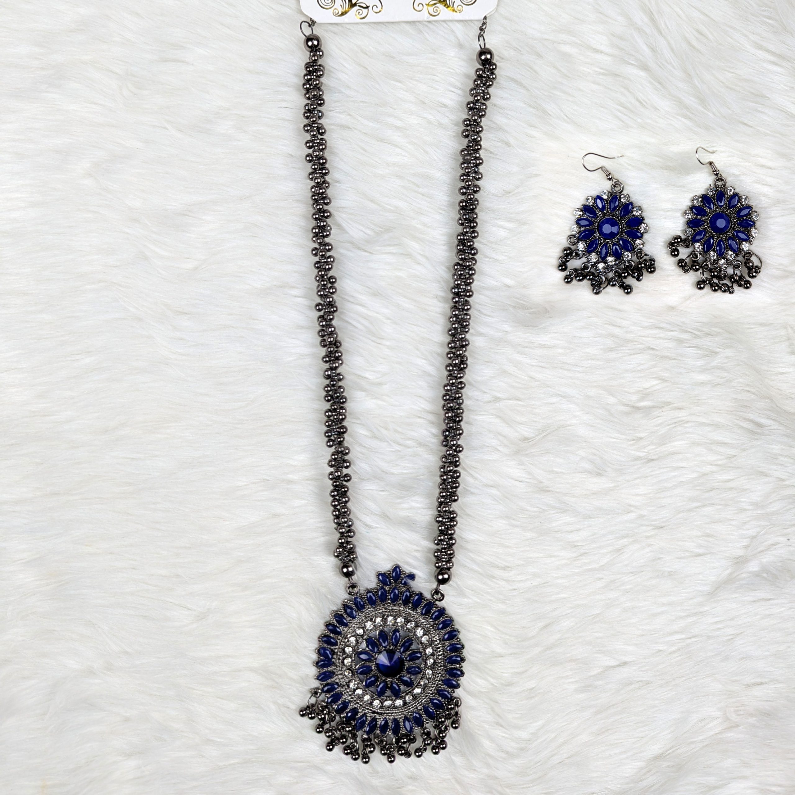 Antique Oxidized Necklace & Earrings Set – (Multiple Colors Available) - Image 6