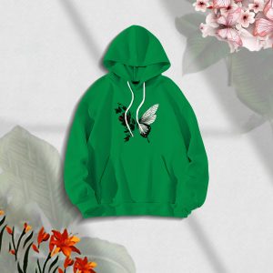 Premium Comfortable Stylish (Red Butterflies-green) Ladies winter hoodie