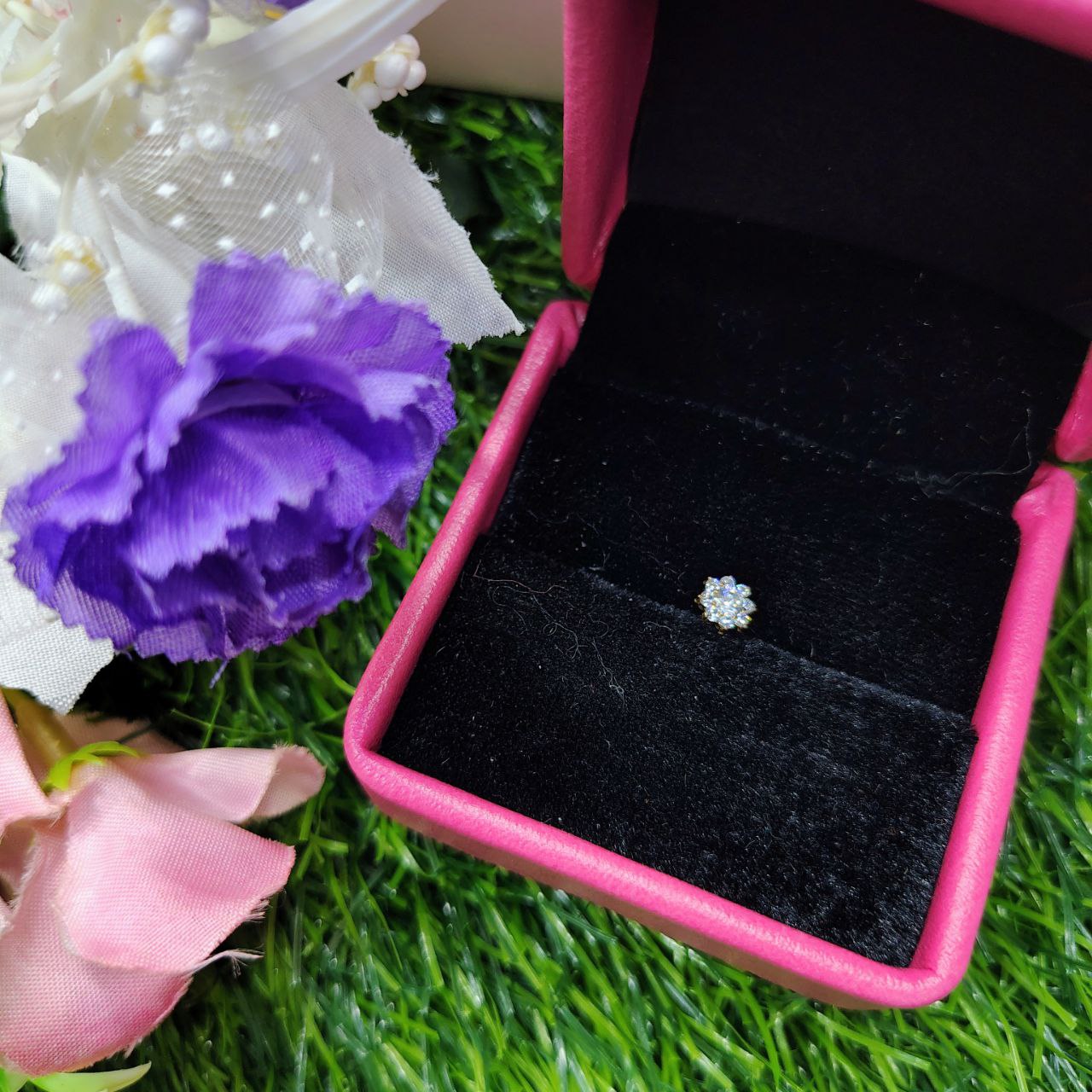 Traditional GoldNIne Stone Mossanite Nose Pin -9Mm (With gift box) - Image 5