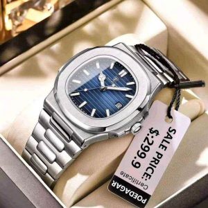 Poedagar 613 Luxury Stainless Steel Strap Watch (Blue Dial)