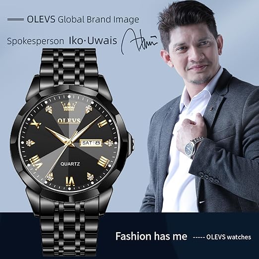 Butter Fly Lock OLEVS 9931G New Exclusive Design Quartz Watch for Men Full Black - Image 6