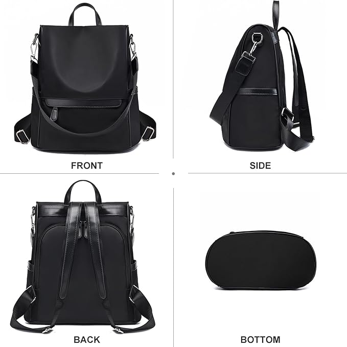 New Design Women Backpack Nylon Waterproof Anti-Theft Travel Bagpack(black) - Image 6