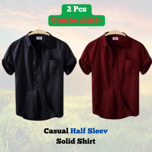 Combo Men's Stylish Half Sleev Casual Solid Shirt ( Black & Merron)