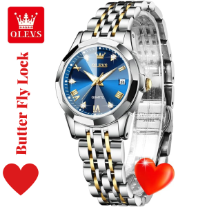 Butter Fly Lock OLEVS Watch for Women  Silver Blue
