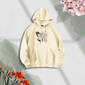 Premium Comfortable Stylish (Sunflower Butterflies-off white) Ladies winter hoodie