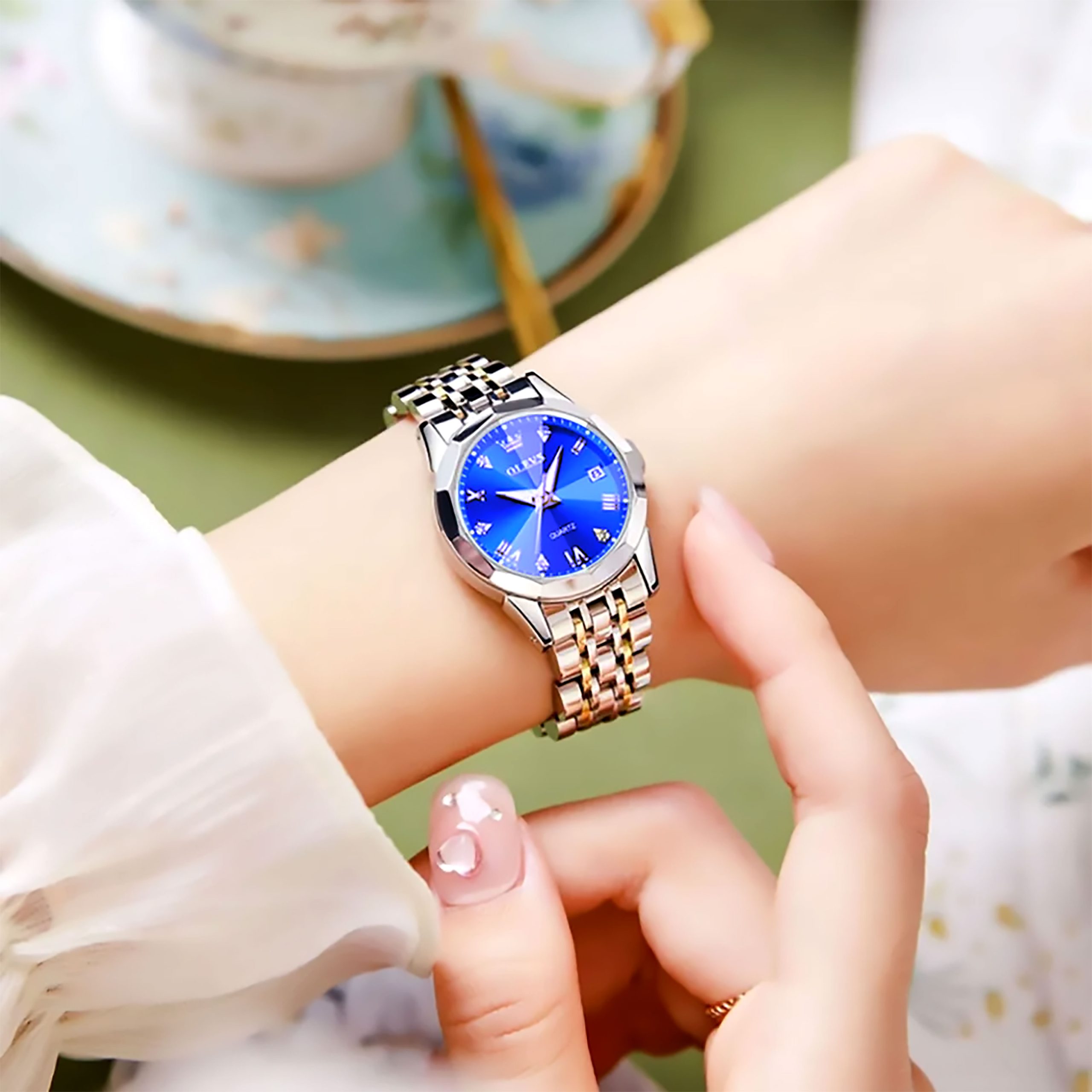 OLEVS Watch for Women Branded Stainless steel Elegant Luminous Ladies Watches 9931 Silver Royal Blue - Image 4