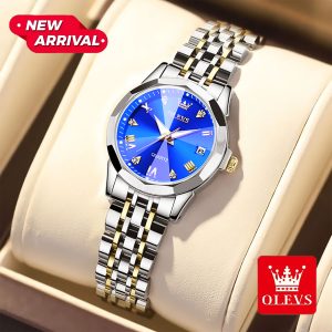 OLEVS Watch for Women Branded Stainless steel Elegant Luminous Ladies Watches 9931 Silver Royal Blue