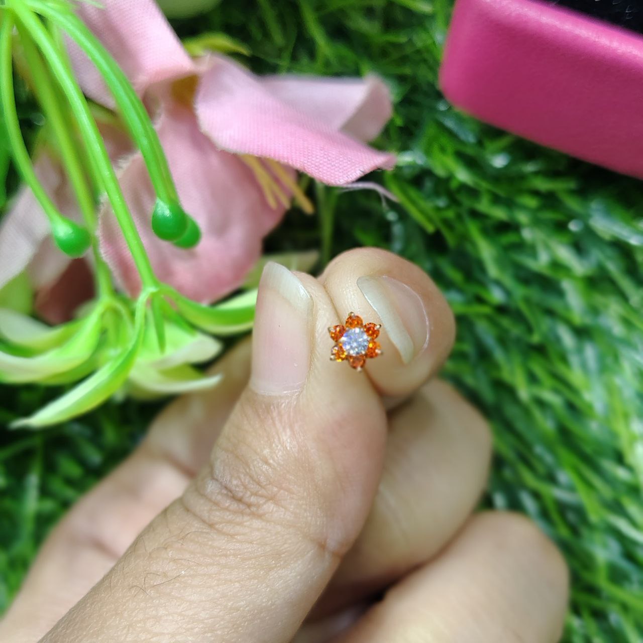 Traditional Gold Seven Stone Mossanite Nose Pin -7 Mm (With gift box) - Image 3